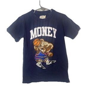 Fwrd Shirt Boys medium blue Embroidered Baller Bear Money Short Sleeve Crew Neck